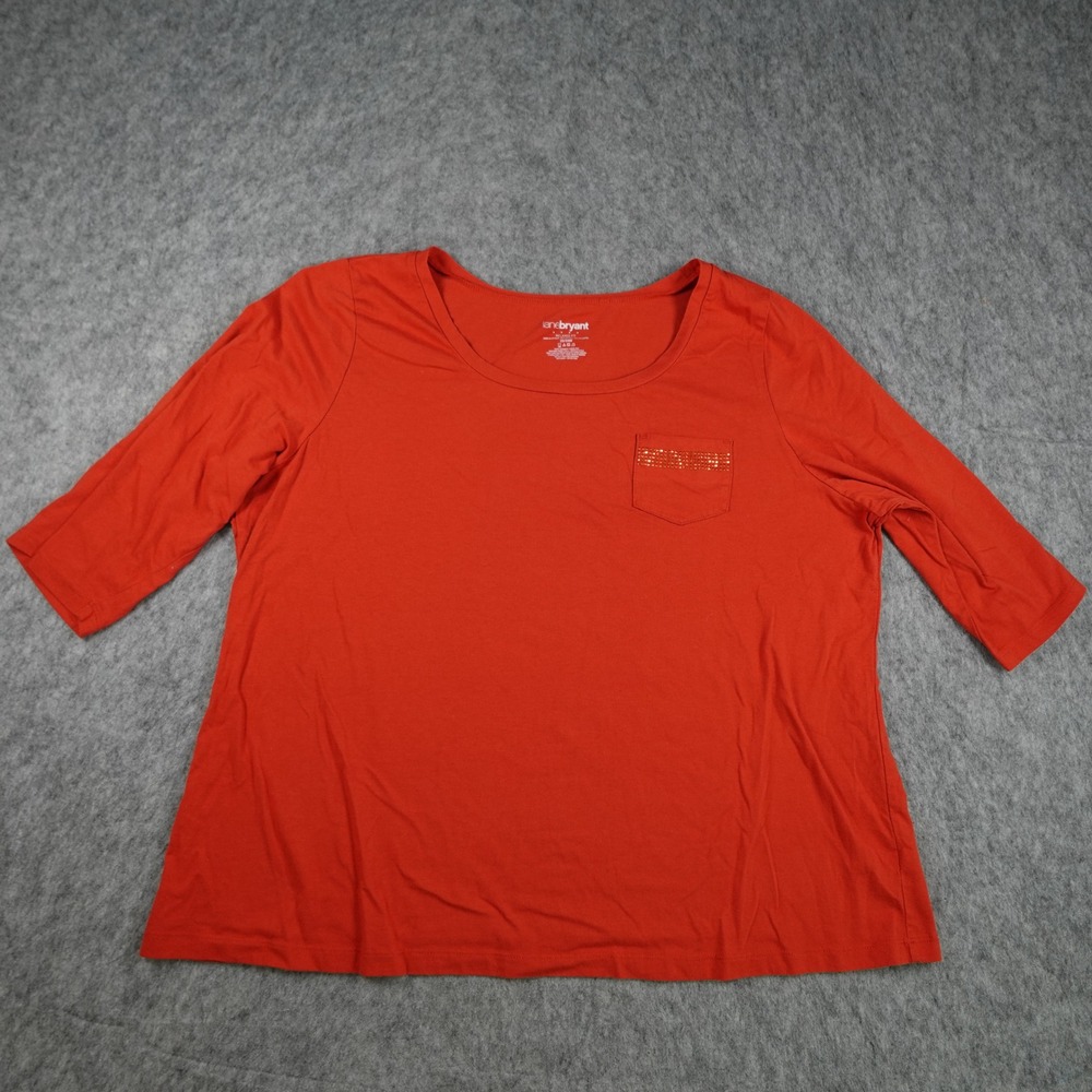 Lane Bryant Top Women 22/24 Orange Studded Pocket 3/4 Sleeve Relaxed Fit